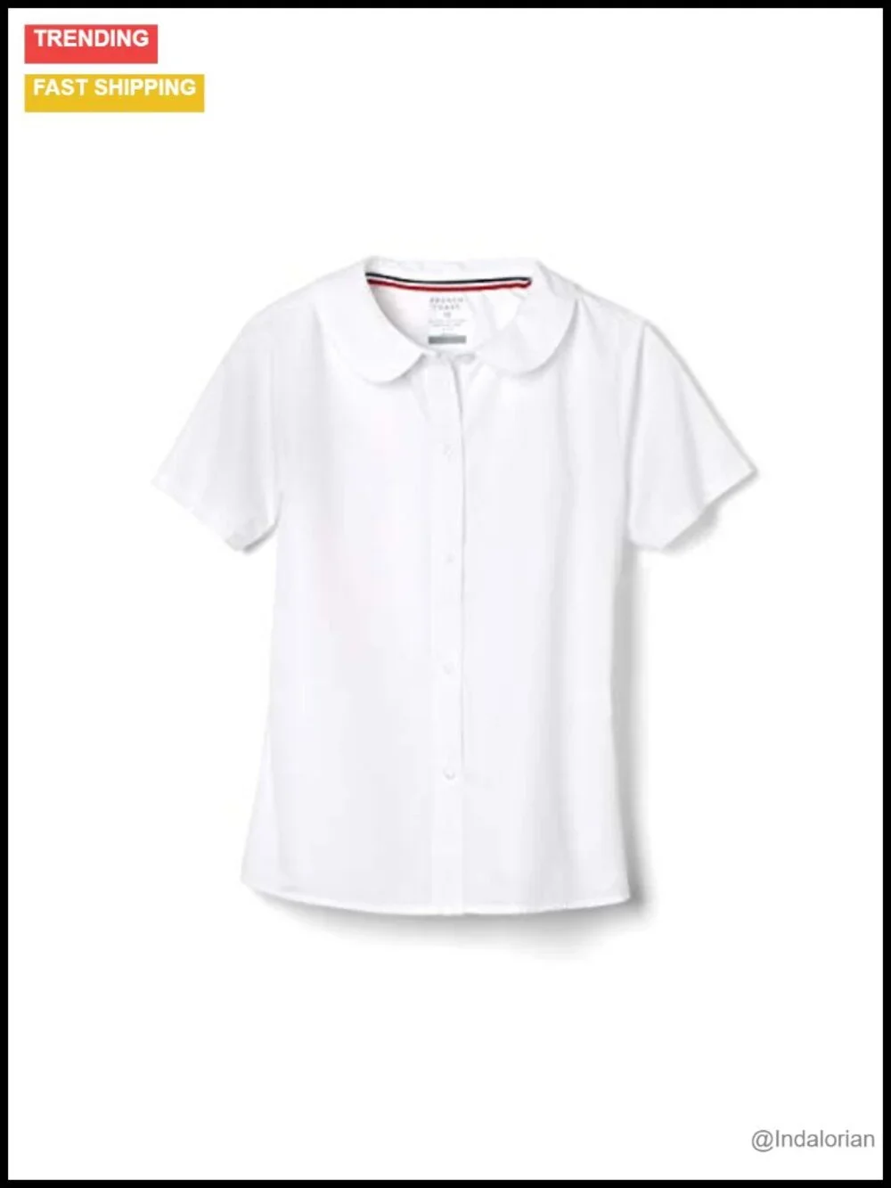 Peter Pan Collar Short Sleeve Blouse - Cotton Blend Poplin, School Uniform